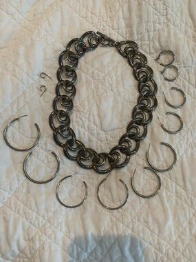 Chunky Gunmetal Chain Necklace with Matching Hoops